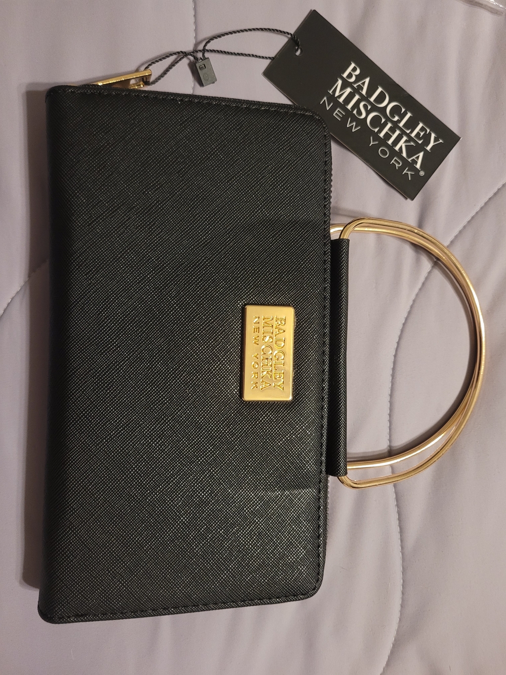 Badgley Mischka Black Clutch Wristlet with Gold Tone Handle